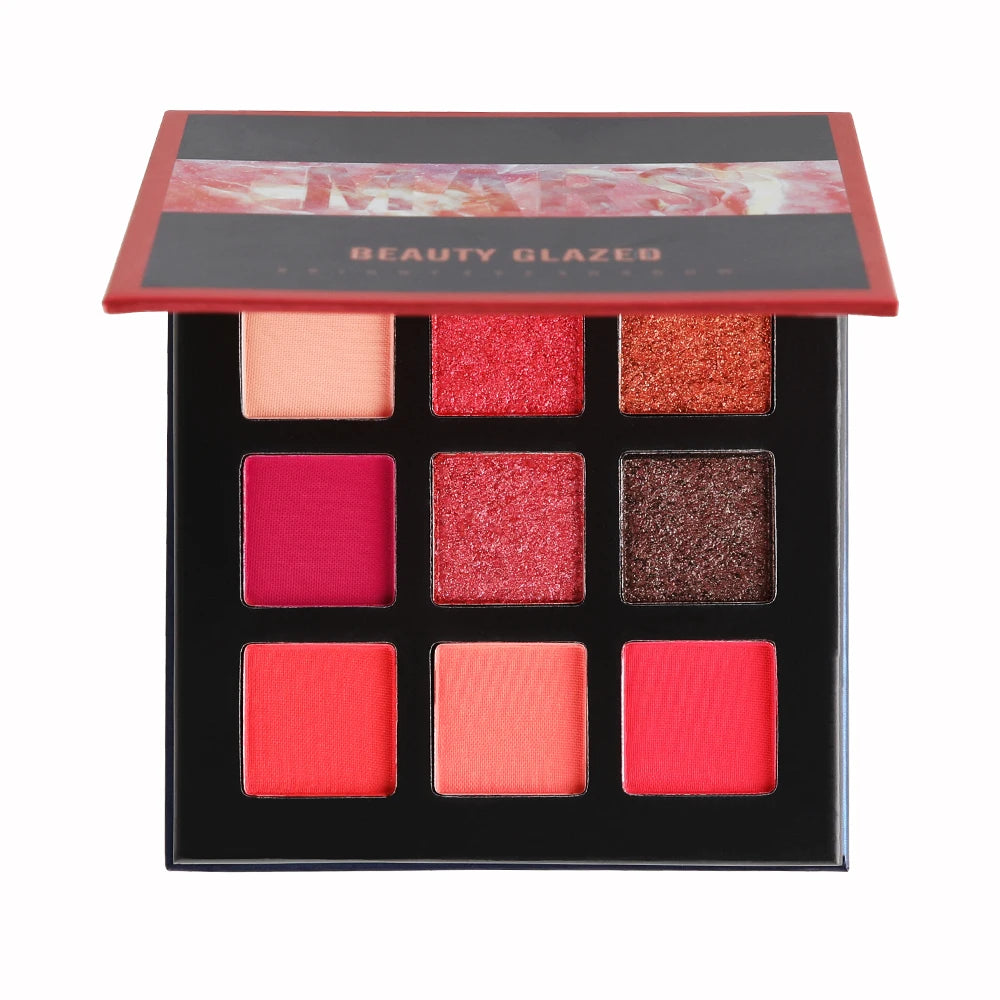 Matte Glitter Eyeshadow Palette com 9 cores em tons de vermelho