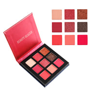 Matte Glitter Eyeshadow Palette com 9 cores em tons de vermelho
