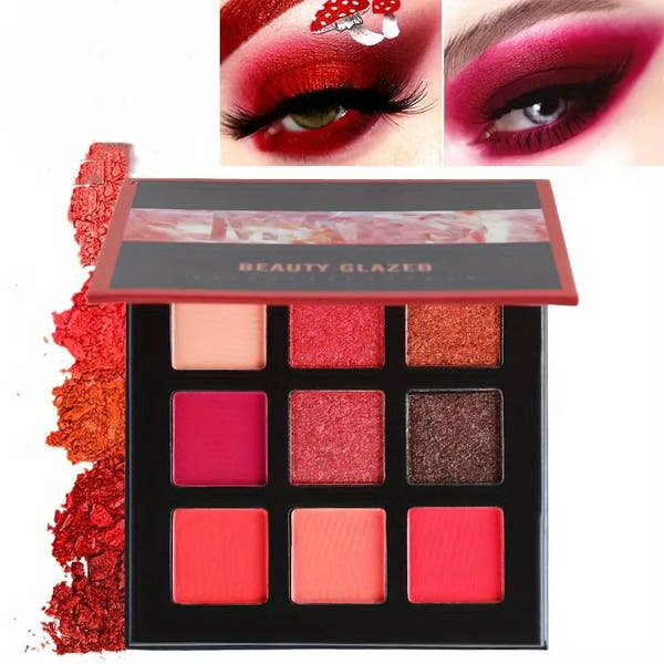 Matte Glitter Eyeshadow Palette com 9 cores em tons de vermelho